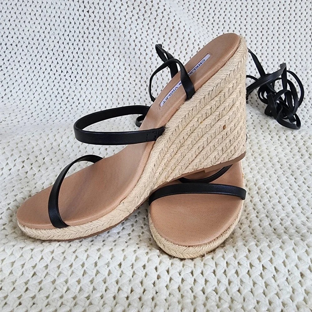 Chelsea and Violet Mariah Black Wrap‎ Espadrille Sandals Women's Size9